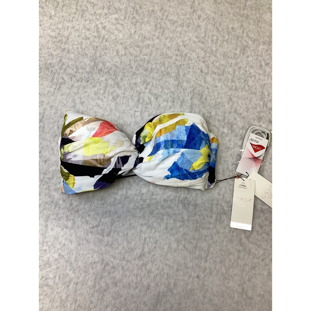 CALIA Twisted Bandeau Bikini Top XL Collage Pure White Abstract Print NWT